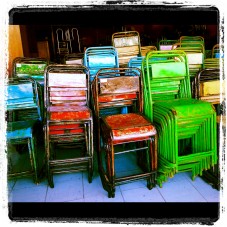 Metal reclaimed chairs from Bali with colour